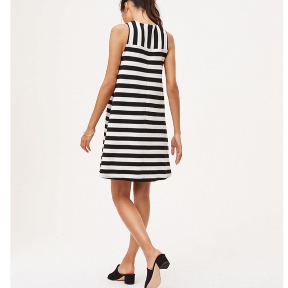 LOFT Dresses & Skirts - Loft Black & Cream Stripe Sleeveless Swing Dress